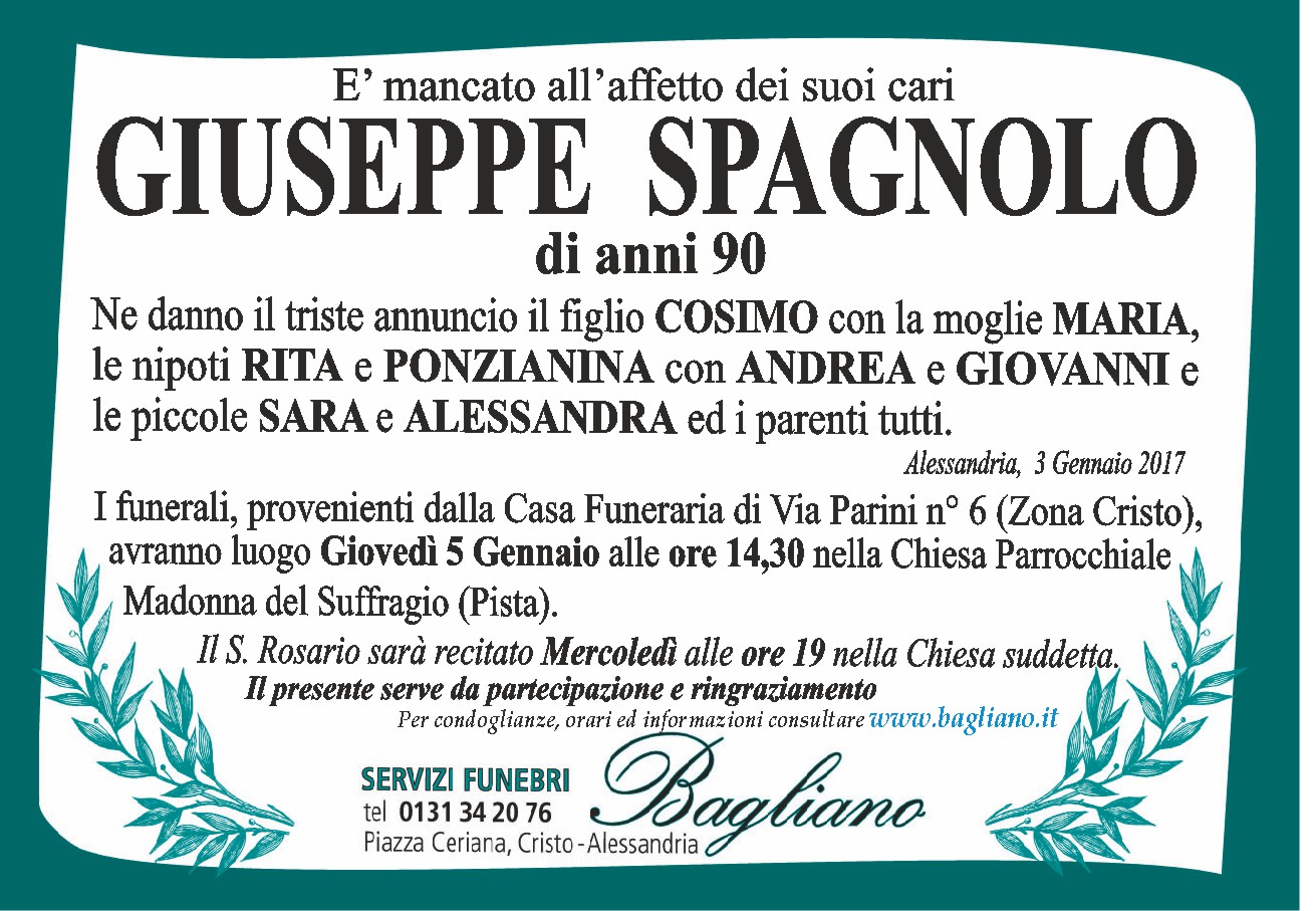 Condoglianzeonline It Il Portale Dedicato Ai Necrologi Spagnolo Giuseppe Bagliano Servizi Funebri