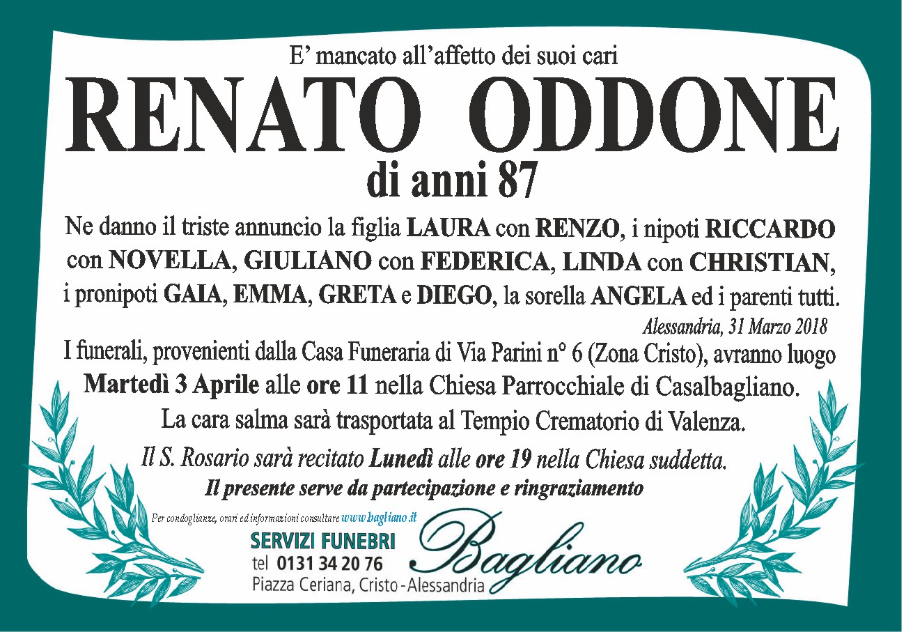 Condoglianzeonline It Il Portale Dedicato Ai Necrologi Oddone Renato Bagliano Servizi Funebri