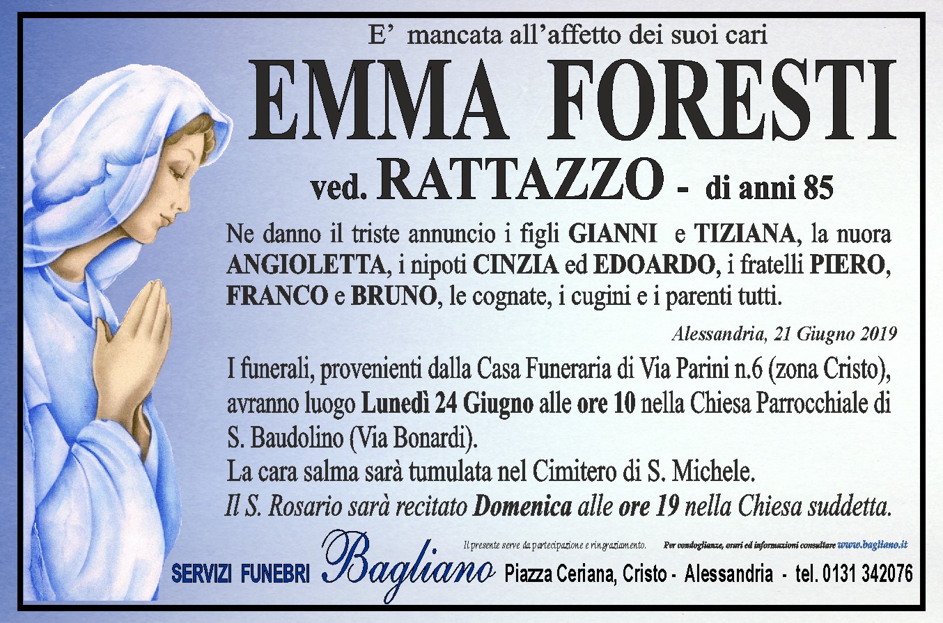 Condoglianzeonline.it il portale dedicato ai necrologi - FORESTI EMMA -  BAGLIANO SERVIZI FUNEBRI