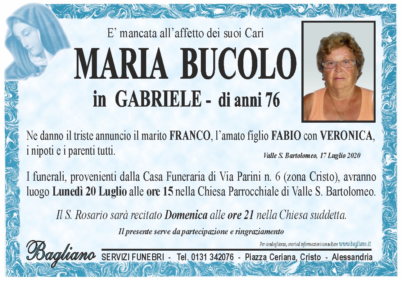 Condoglianzeonline It Il Portale Dedicato Ai Necrologi Bucolo Maria Bagliano Servizi Funebri