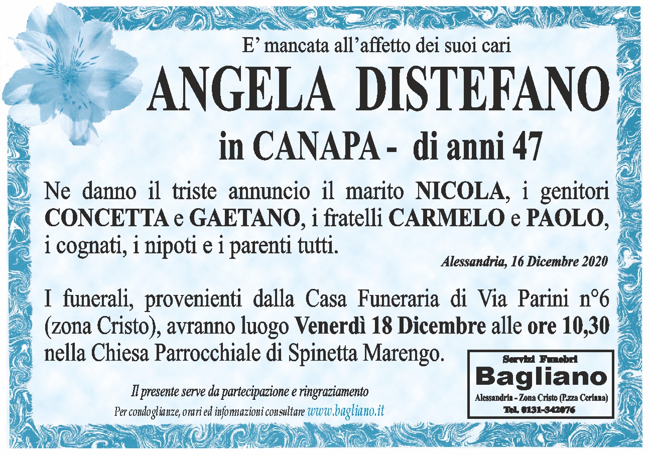 Condoglianzeonline It Il Portale Dedicato Ai Necrologi Distefano Angela Bagliano Servizi Funebri